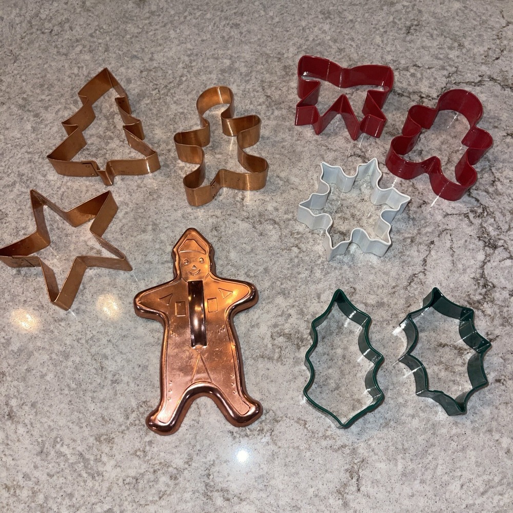 Vintage Aluminum Metal Copper Cookie Cutters Christmas Decor Lot Of 9